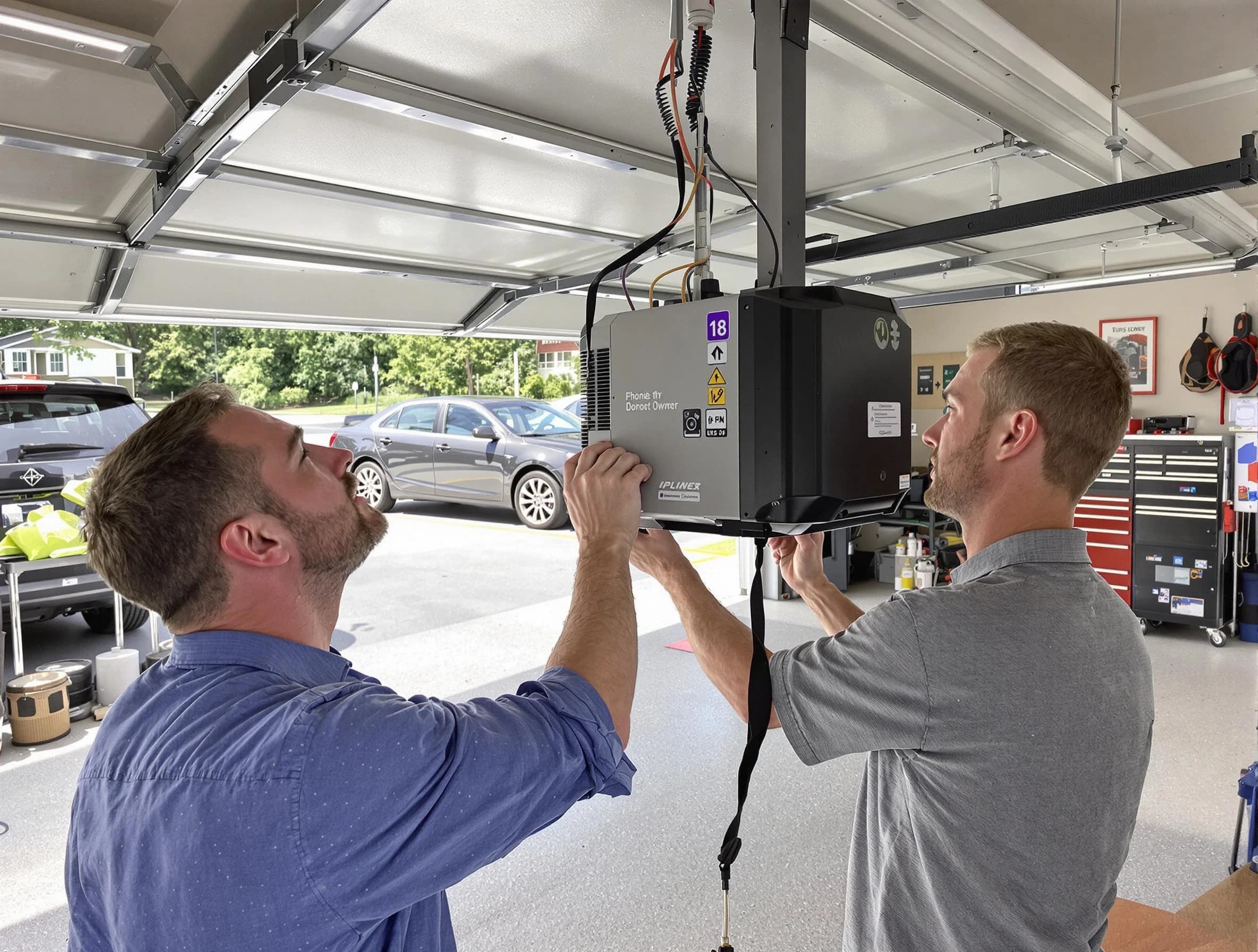 Nashua Garage Door Repair technician installing garage door opener in Nashua