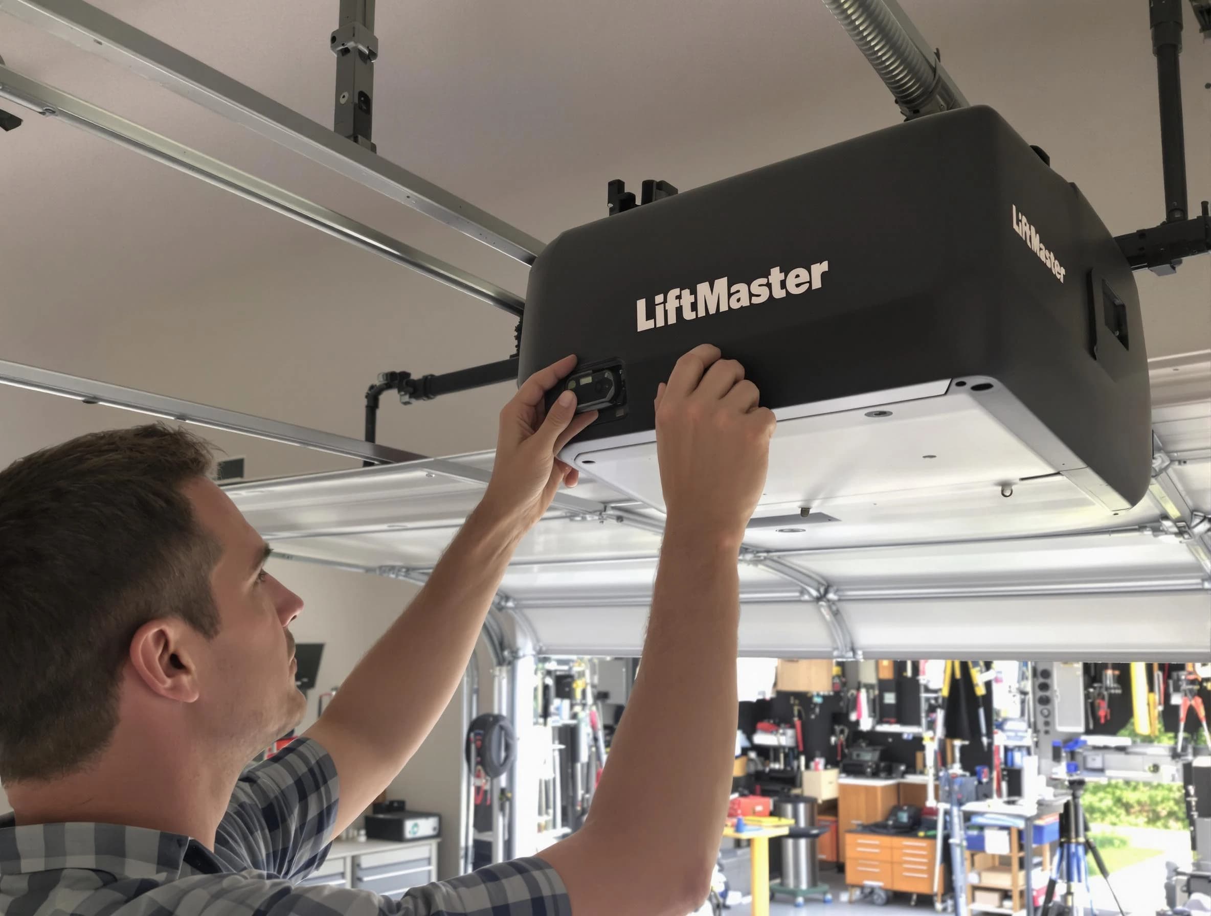 Nashua Garage Door Repair technician repairing garage door opener in Nashua