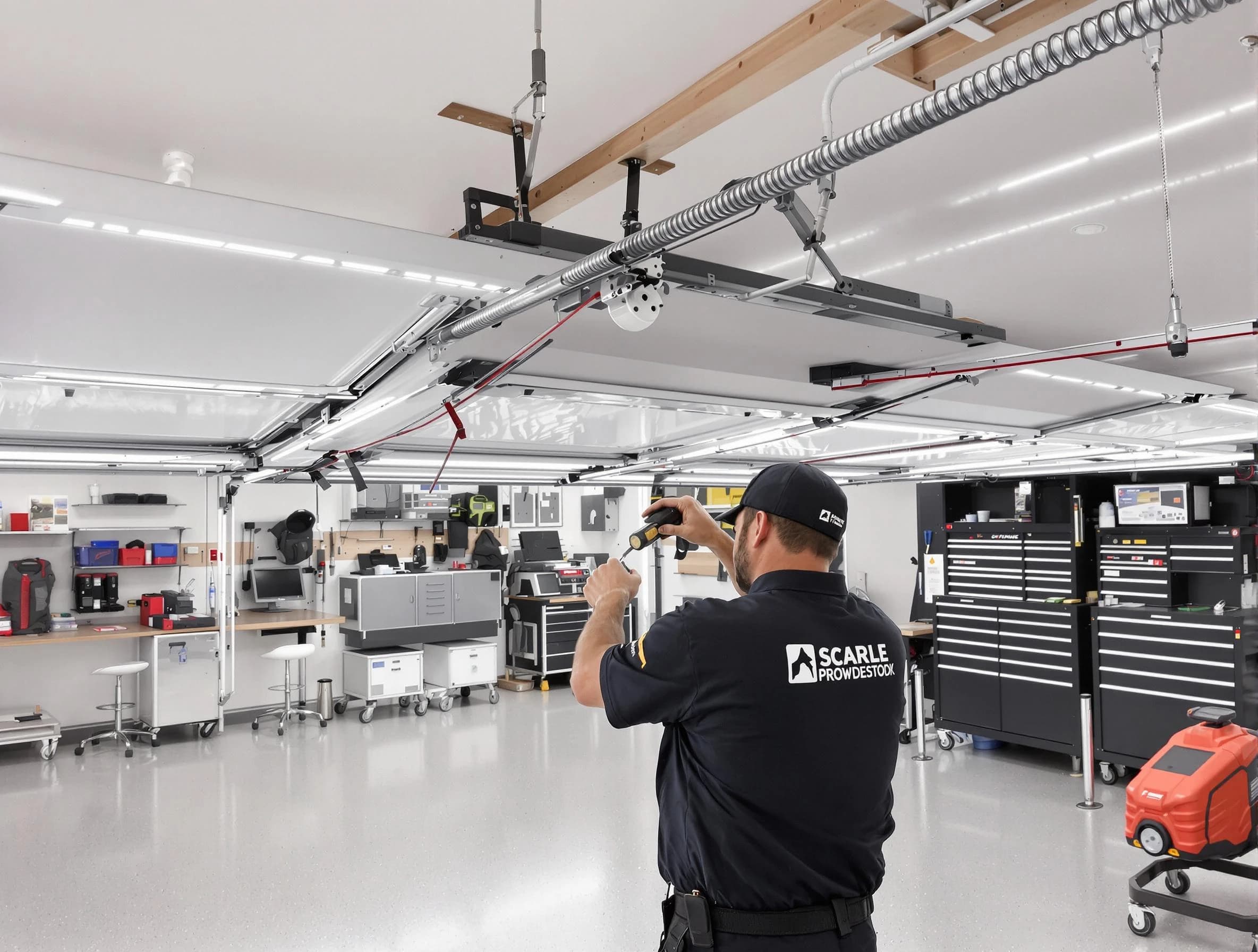 Nashua Garage Door Repair technician repairing overhead garage door in Nashua