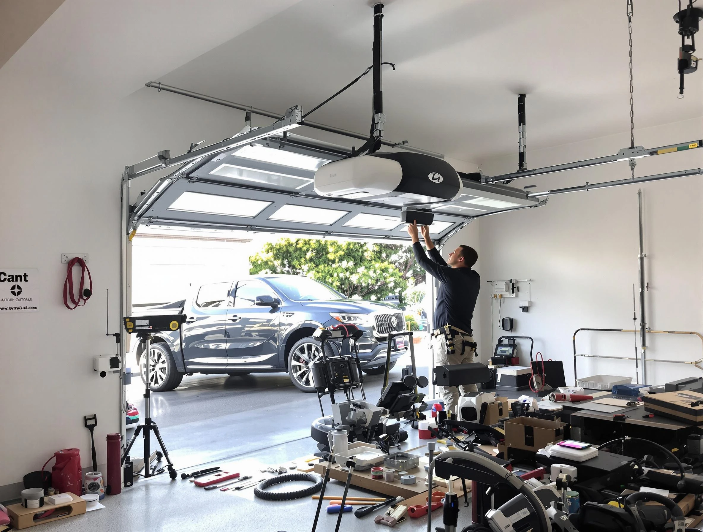 Nashua Garage Door Repair specialist installing smart garage door opener system in Nashua home