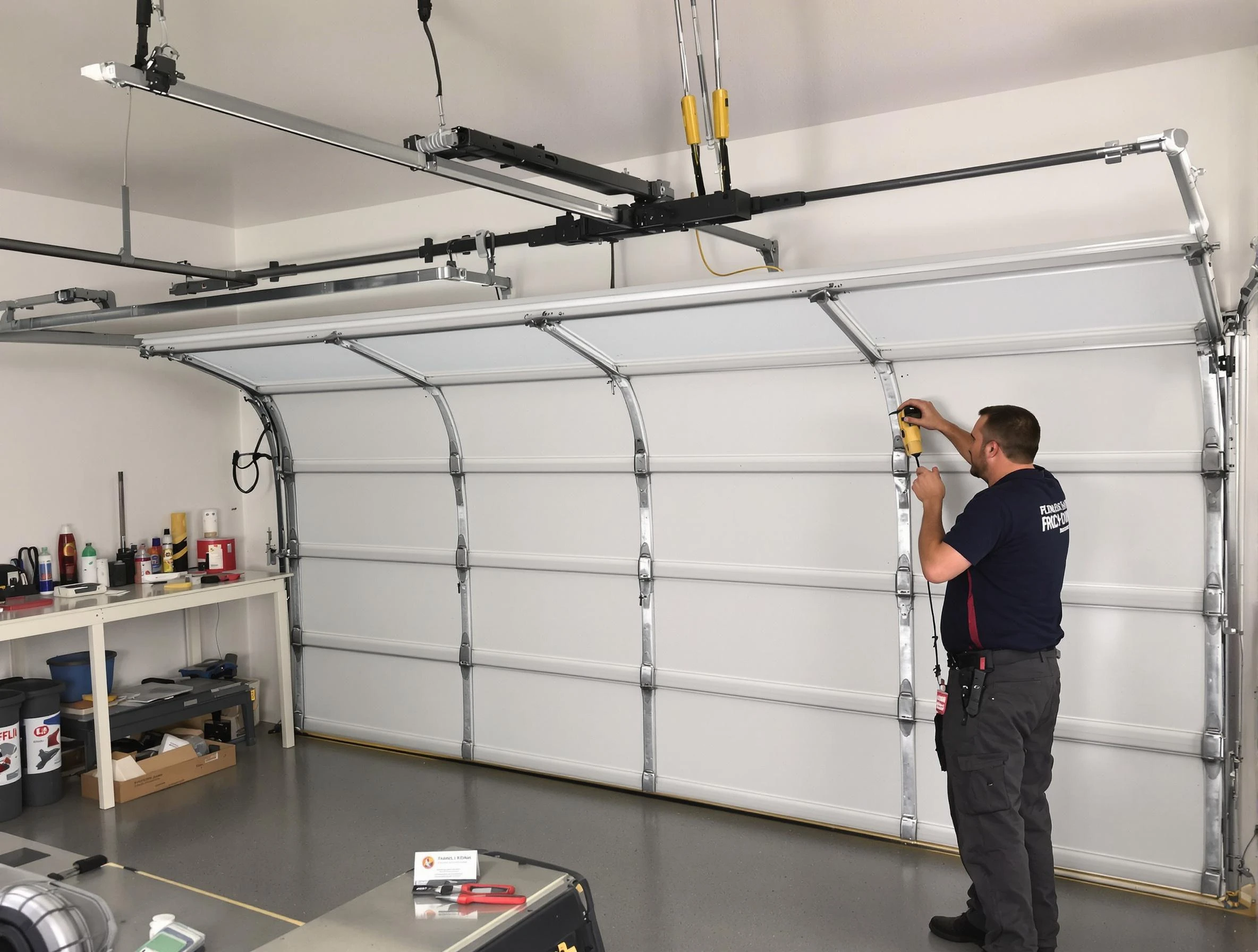 Nashua Garage Door Repair certified technician performing overhead door system repair in Nashua