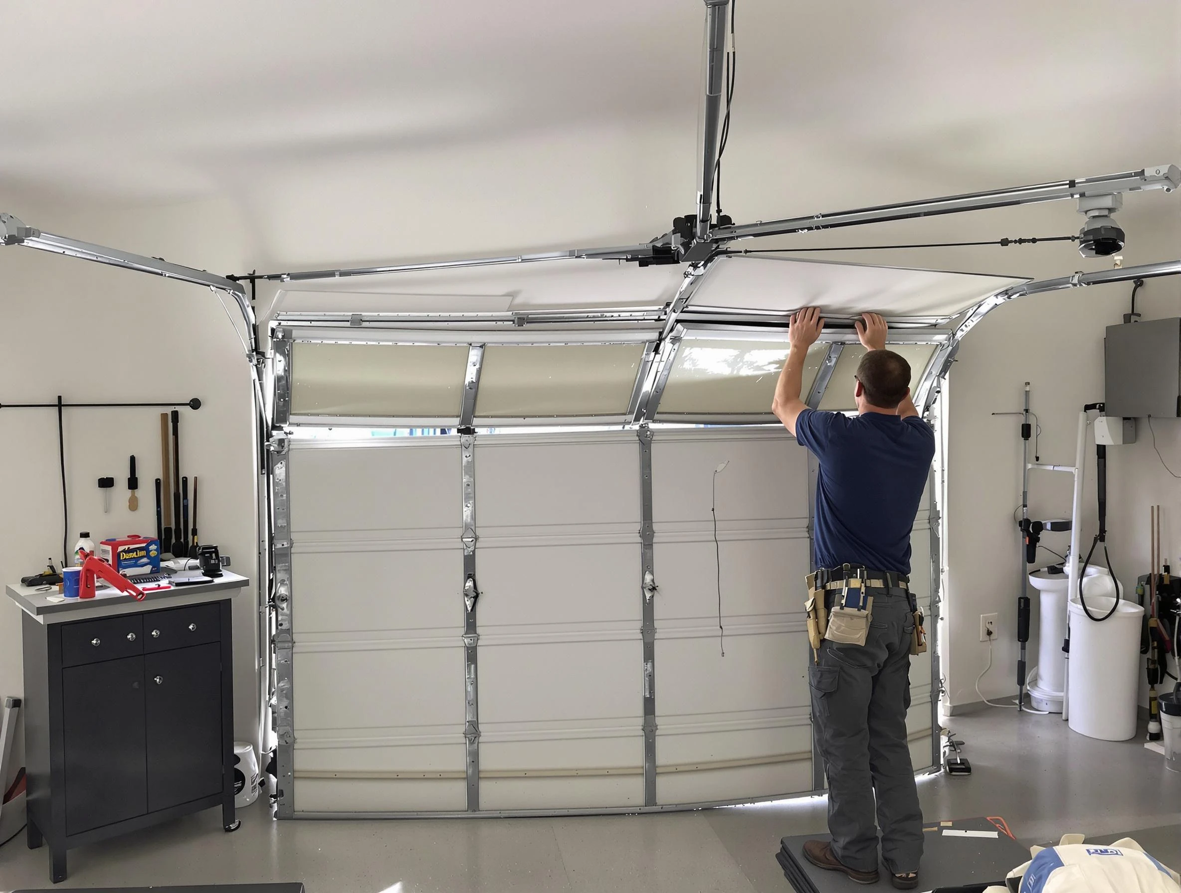 Nashua Garage Door Repair specialist performing precise section replacement on Nashua garage door