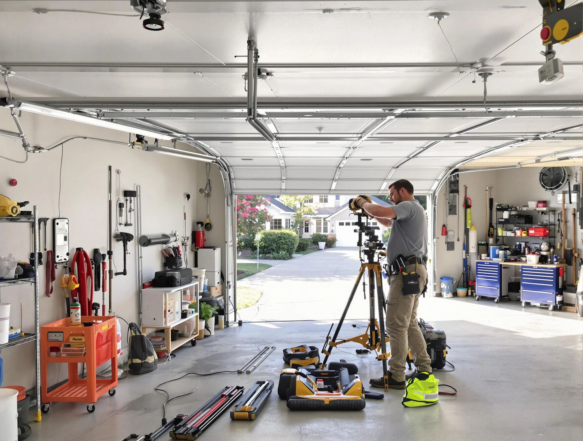 Nashua Garage Door Repair specialist performing laser-guided track alignment in Nashua